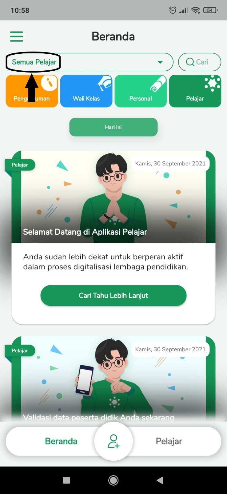 Melihat Pengumuman Fitur Utama pilih siswa .jpg