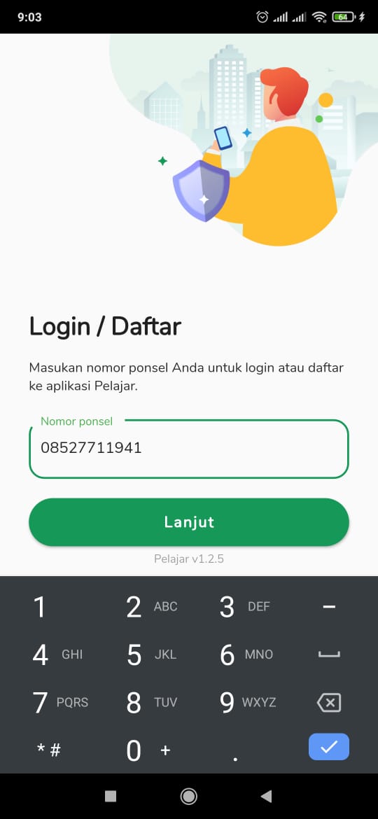 Log In di Aplikasi Pelajar infradigital